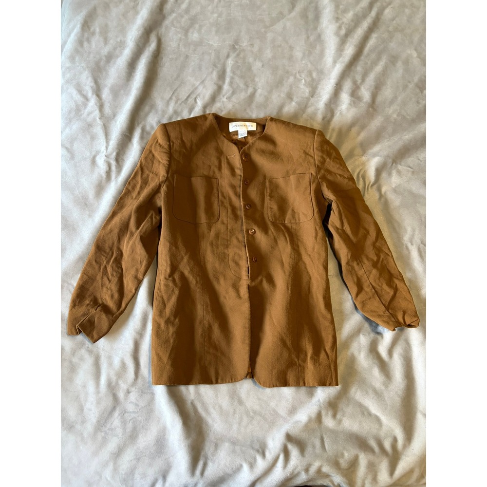 Jones New York Brown Collarless Button Front Blazer Jacket Womens Size 8 USA